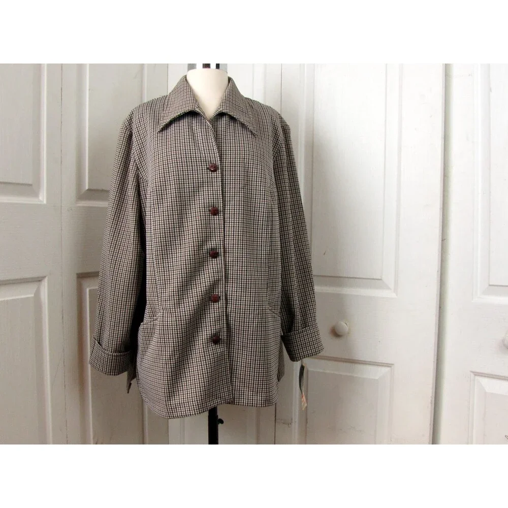 Vintage 70s Brown Plaid Check Jacket Ample Togs California Macys Size 42 NWT